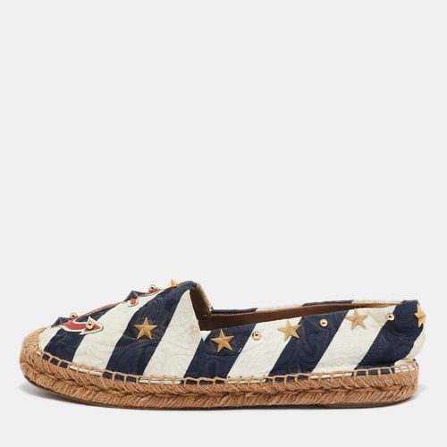 Dolce & Gabbana Navy Blue/White Stripe Fabric Star Studded Anchor Espadrille Flats Size 39 - Dolce & Gabbana - Modalova