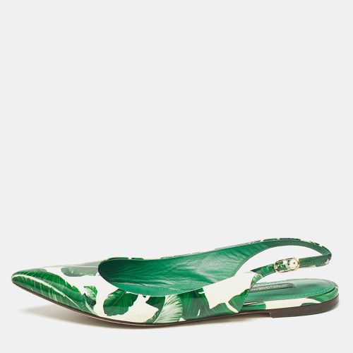 Dolce & Gabbana Green/White Leaves Print Patent Leather Slingback Flats Size 38.5 - Dolce & Gabbana - Modalova