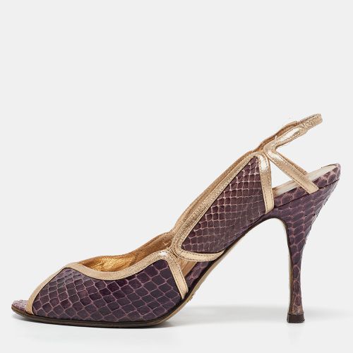 Dolce & Gabbana Purple/Gold Leather and Python Leather Slingback Sandals Size 37.5 - Dolce & Gabbana - Modalova