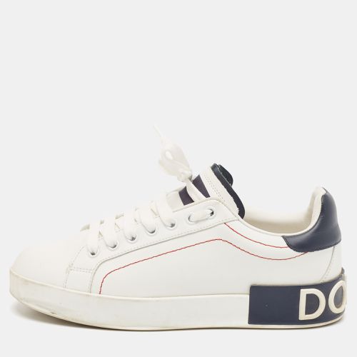 Dolce & Gabbana White/Navy Blue Leather Portofino Low Top Sneakers Size 37 - Dolce & Gabbana - Modalova