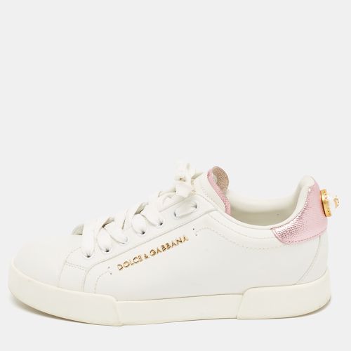 Pink Leather Portofino Pearl Embellished Low Top Sneakers Size 37 - Dolce & Gabbana - Modalova