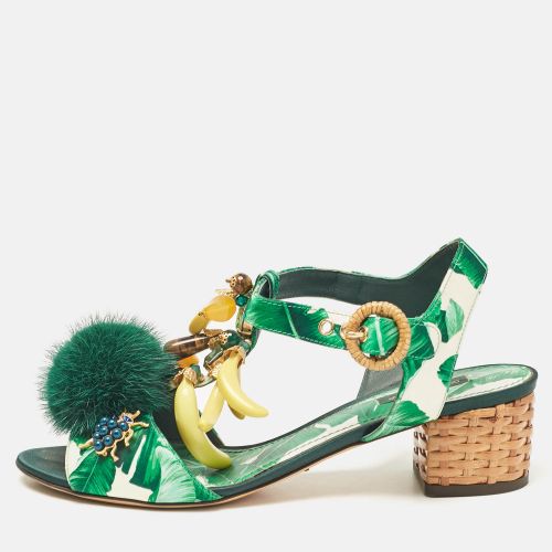 Dolce & Gabbana Green Satin and Fur Banana Embellished T-Strap Sandals Size 39 - Dolce & Gabbana - Modalova