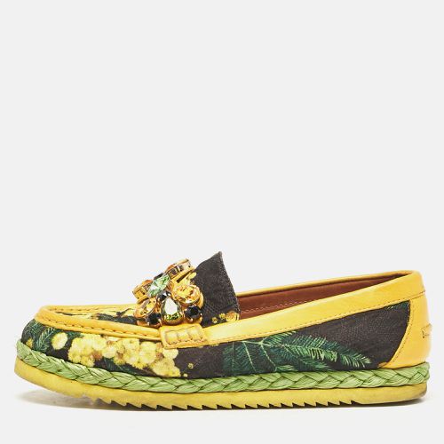 Dolce & Gabbana Yellow/Black Floral Print Fabric and Leather Crystal Embellished Loafers Size 37.5 - Dolce & Gabbana - Modalova