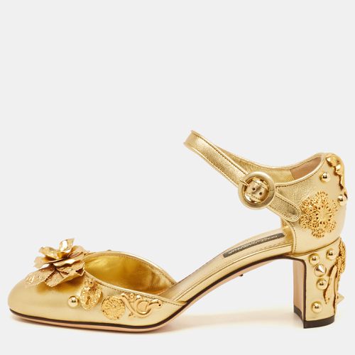 Dolce & Gabbana Gold Leather Embellished Ankle Strap Sandals Size 35 - Dolce & Gabbana - Modalova