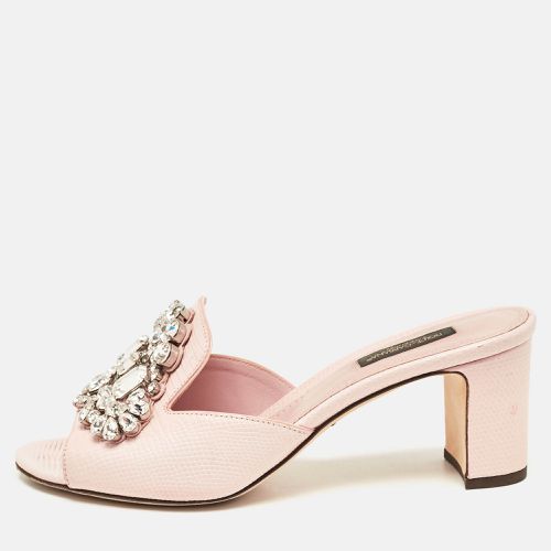 Dolce & Gabbana Pink Lizard Embossed Leather Crystal Embellished Slide Sandals Size 37 - Dolce & Gabbana - Modalova