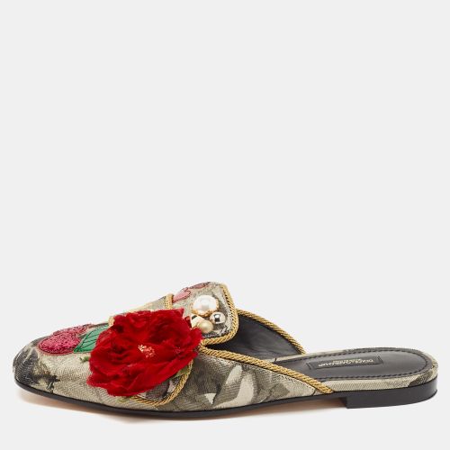 Dolce & Gabbana Multicolor Canvas flower Embellished Flat Mules Size 38 - Dolce & Gabbana - Modalova