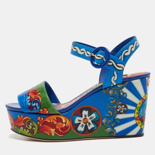 Dolce & Gabbana Multicolor Majolica Print Patent Leather Wedge Sandals Size 35 - Dolce & Gabbana - Modalova