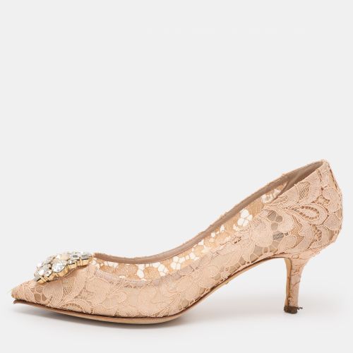 Dolce & Gabbana Light Peach Lace Bellucci Embellished Pointed Toe Pumps Size 40 - Dolce & Gabbana - Modalova