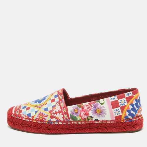 Majolica Print Leather Slip On Espadrille Flats Size 36 - Dolce & Gabbana - Modalova