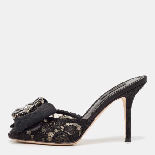 Dolce & Gabbana Black Lace Crystal Bow Taormina Mules Size 37 - Dolce & Gabbana - Modalova