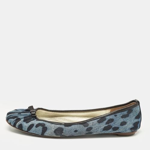 Dolce & Gabbana Blue Leopard Print Denim and Leather Bow Detail Ballet Flats Size 41 - Dolce & Gabbana - Modalova