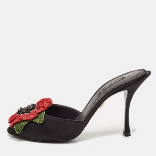 Dolce & Gabbana Black Satin Flower and Crystal Embellished Mules Size 36 - Dolce & Gabbana - Modalova