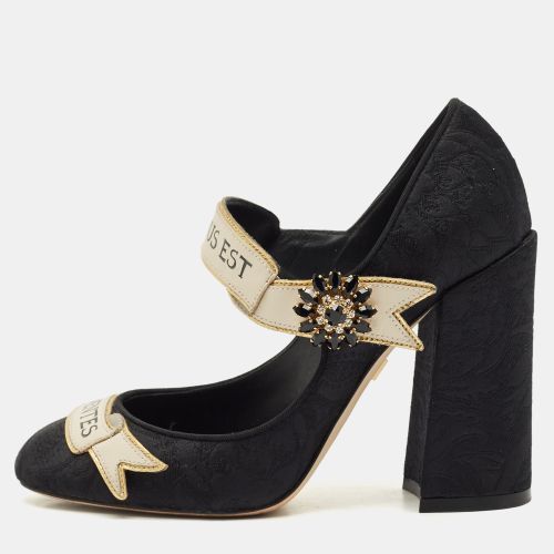 Brocade Fabric and Leather Crystal Embellished Mary Jane Pumps Size 37 - Dolce & Gabbana - Modalova
