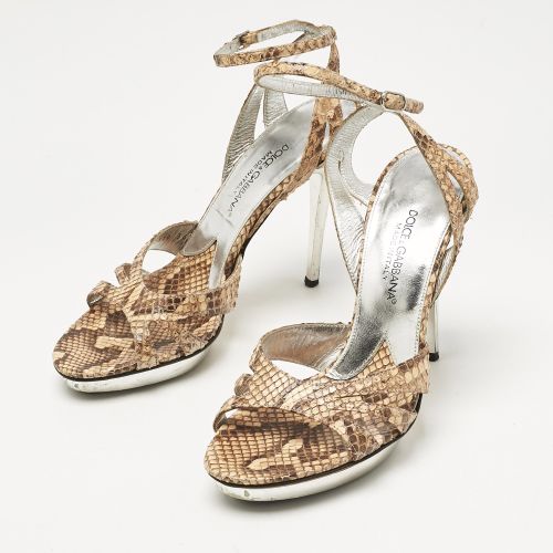 Python Leather Ankle Strap Sandals Size 36.5 - Dolce & Gabbana - Modalova