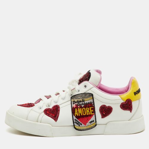 Yellow Leather Amore Heart Embroidered Low Top Sneakers Size 41 - Dolce & Gabbana - Modalova
