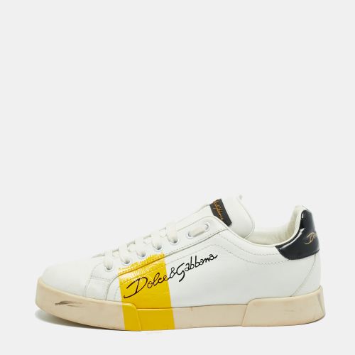 Dolce & Gabbana White/Black Leather Portofino Low Top Sneakers Size 39 - Dolce & Gabbana - Modalova