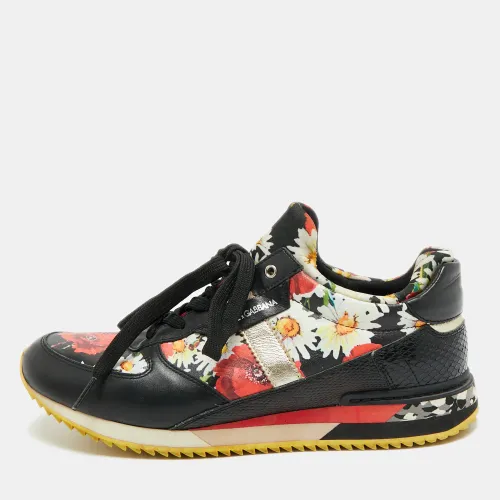 Size 39 Python and Leather Floral Printed Low Top Sneakers - Dolce & Gabbana - Modalova
