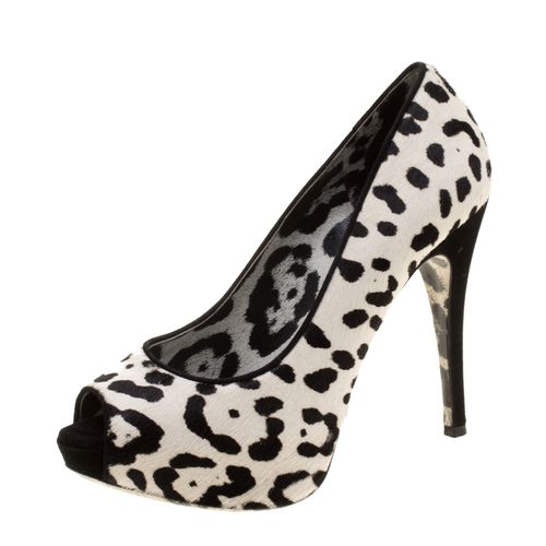 Leopard Print Calfhair Peep Toe Platform Pumps Size 35.5 - Dolce & Gabbana - Modalova