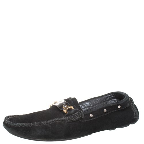 Dolce & Gabbana Black Suede Metal Logo Slip On Loafers Size 41 - Dolce & Gabbana - Modalova