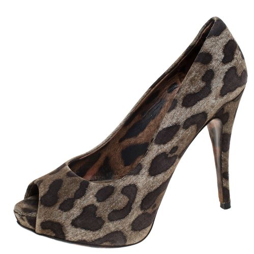 Dolce & Gabbana Brown Leopard Print Canvas Peep Toe Platform Pumps Size 37 - Dolce & Gabbana - Modalova