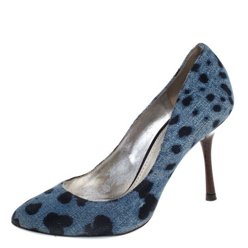 Dolce & Gabbana Blue/Black Denim Leopard Print Pumps Size 36 - Dolce & Gabbana - Modalova