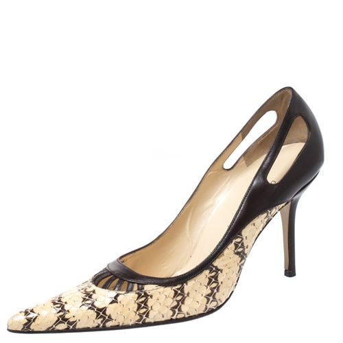 Brown/Cream Python And Leather Cutout Pointed Toe Pumps Size 38.5 - Dolce & Gabbana - Modalova