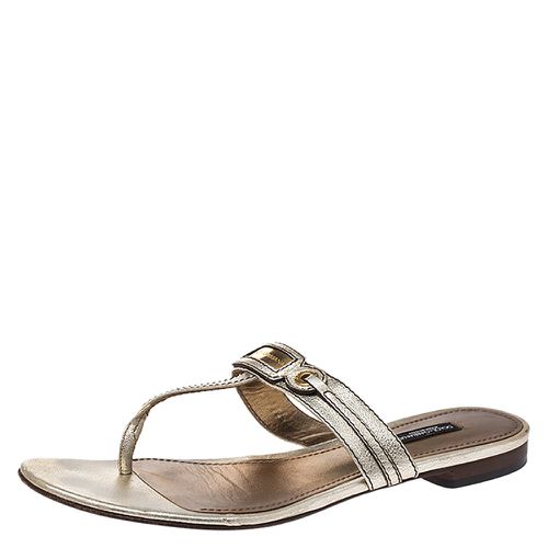 Dolce & Gabbana Metallic Gold Leather Thong Slide Sandals Size 40 - Dolce & Gabbana - Modalova