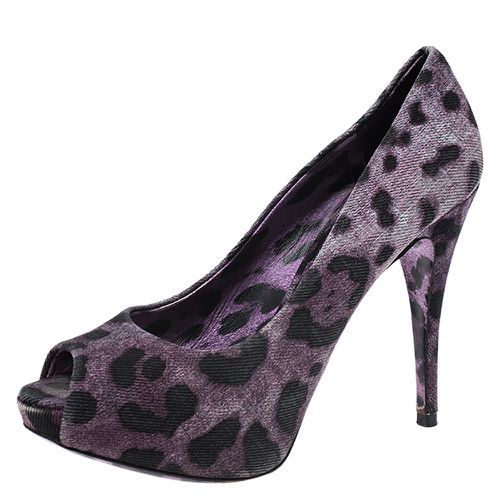 Dolce & Gabbana Purple/Black Leopard Print Canvas Peep Toe Pumps Size 37 - Dolce & Gabbana - Modalova