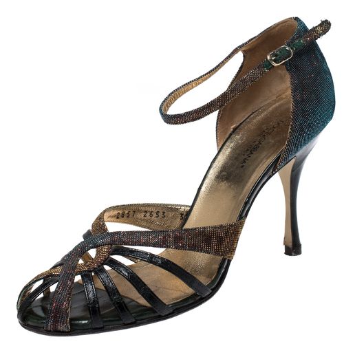 Dolce & Gabbana Multicolor Leather And Lamé Fabric Strappy Ankle Strap Sandals Size 39 - Dolce & Gabbana - Modalova