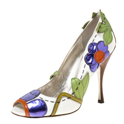 Dolce & Gabbana Multicolor Leather Floral Detail Peep Toe Pumps Size 40 - Dolce & Gabbana - Modalova