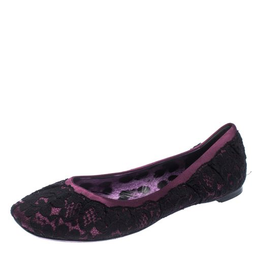 Dolce & Gabbana Black/Purple Lace and Satin Ballet Flats Size 39 - Dolce & Gabbana - Modalova