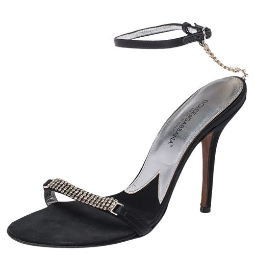 Dolce & Gabbana Black Satin Embellished Ankle Strap Sandals Size 36.5 - Dolce & Gabbana - Modalova