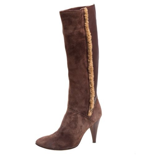 Dolce & Gabbana Brown Leather And Suede Knee Length Boots Size 40 - Dolce & Gabbana - Modalova