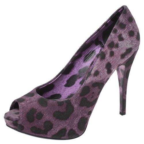 Dolce & Gabbana Purple/Black Leopard Print Denim Peep Toe Platform Pumps Size 36.5 - Dolce & Gabbana - Modalova