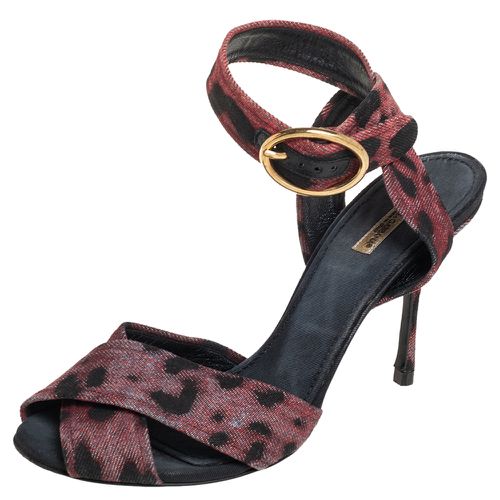 Dolce & Gabbana Multicolor Leopard Print Fabric Cross Detail Ankle Strap Sandals Size 40 - Dolce & Gabbana - Modalova