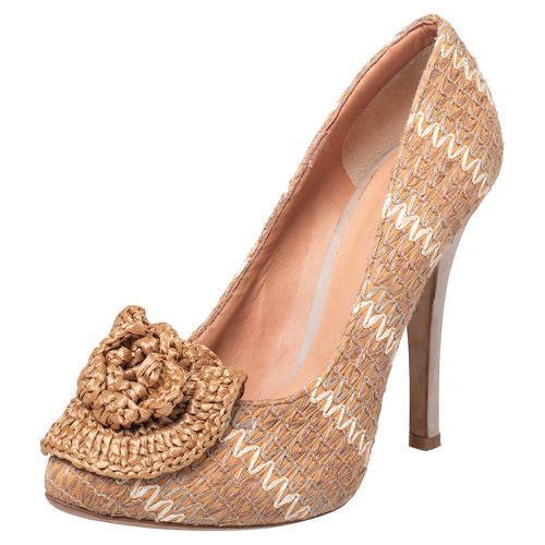 Dolce & Gabbana Beige Raffia And Fabric Flower Pumps Size 39 - Dolce & Gabbana - Modalova