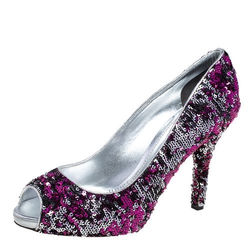 Dolce & Gabbana Pink/Silver Sequins Peep Toe Pumps Size 39 - Dolce & Gabbana - Modalova