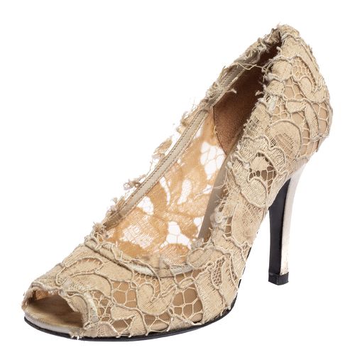 Dolce & Gabbana Beige Lace Peep Toe Pumps Size 37.5 - Dolce & Gabbana - Modalova