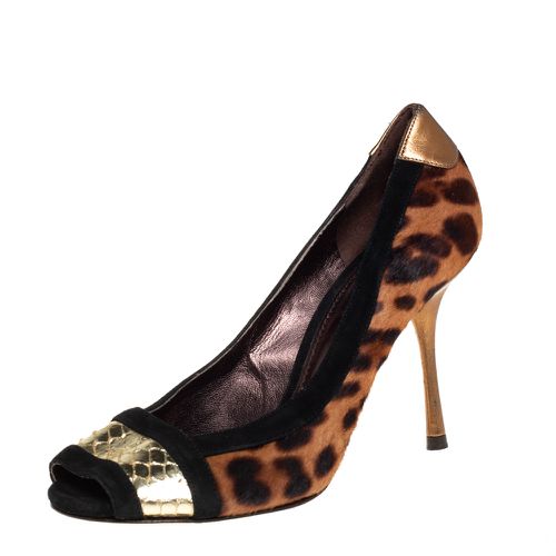 Dolce & Gabbana Multicolor Pony Hair And Suede Open Toe Pumps Size 38 - Dolce & Gabbana - Modalova