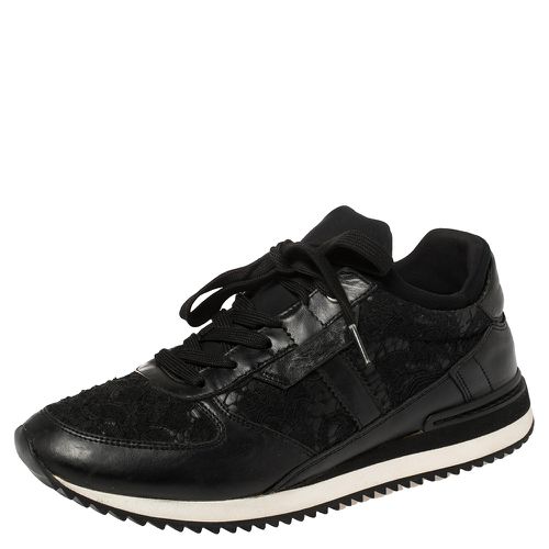 Dolce & Gabbana Black Lace And Leather Low Top Sneakers Size 38.5 - Dolce & Gabbana - Modalova