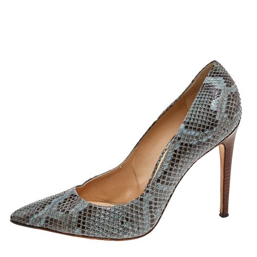 Black Python Leather Pointed Toe Pumps Size 39 - Dolce & Gabbana - Modalova