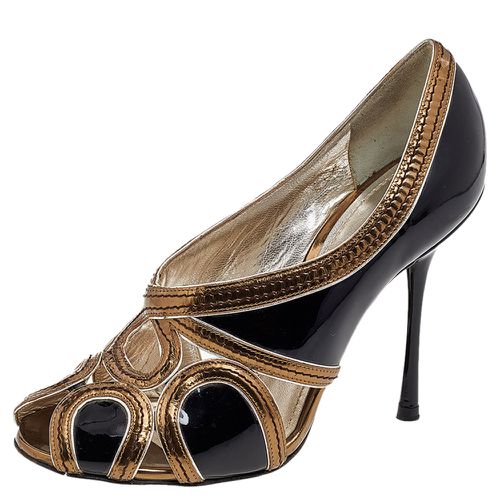 Gold Patent Leather and Leather Peep Toe Pumps Size 36 - Dolce & Gabbana - Modalova