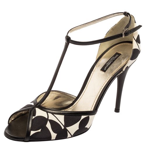 White Printed Satin Ankle-Strap Sandals Size 41 - Dolce & Gabbana - Modalova