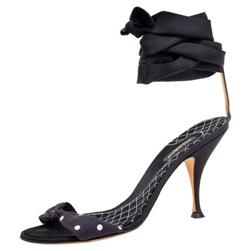 Black Polka Dot Knotted Fabric Ankle-Wrap Sandals Size 40.5 - Dolce & Gabbana - Modalova