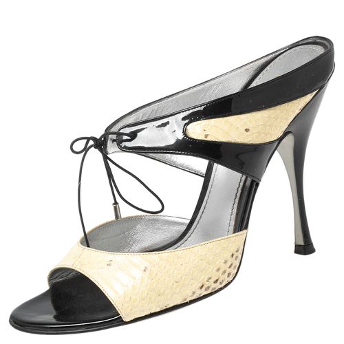 Dolce & Gabbana Black/Beige Patent And Python Leather Open Toe Sandals Size 40 - Dolce & Gabbana - Modalova