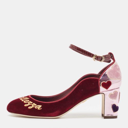 Dolce & Gabbana Burgundy Velvet L' Amore Block Heel Pumps Size 38 - Dolce & Gabbana - Modalova