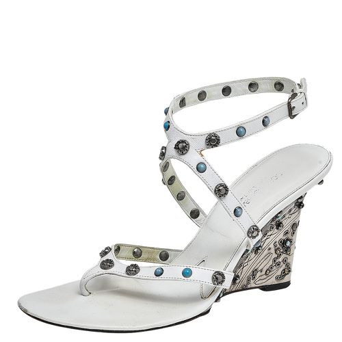 Dolce & Gabbana White Leather Embellished Ankle Strap Sandals Size 38.5 - Dolce & Gabbana - Modalova