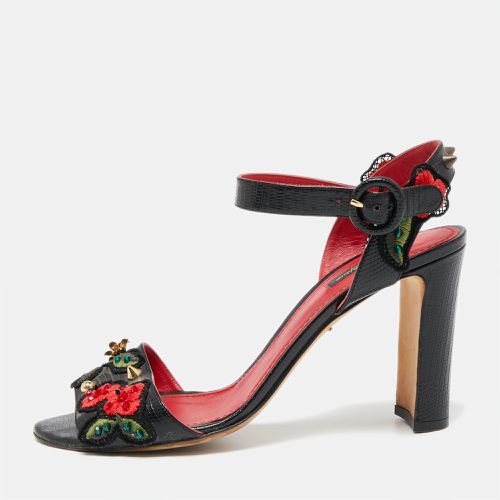 Dolce & Gabbana Black Lizard Embossed Carnation Heeled Sandals Size 40 - Dolce & Gabbana - Modalova