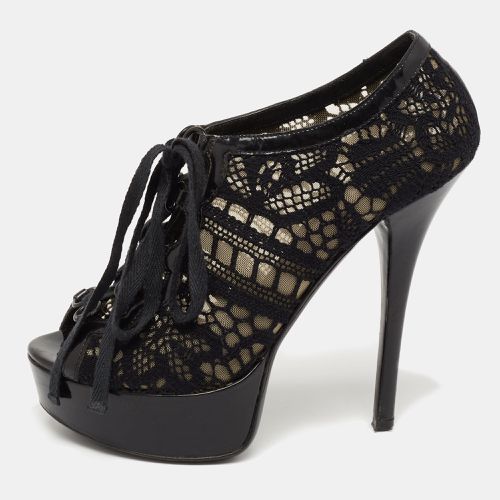 Dolce & Gabbana Black Lace and Patent Leather Lace-Up Peep-Toe Platform Booties Size 37.5 - Dolce & Gabbana - Modalova