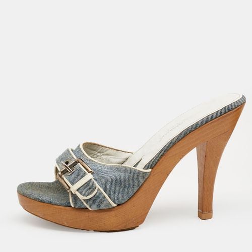 Dolce & Gabbana Blue Denim And Leather Trims Buckle Detail Open Toe Platform Slide Sandals Size 40 - Dolce & Gabbana - Modalova